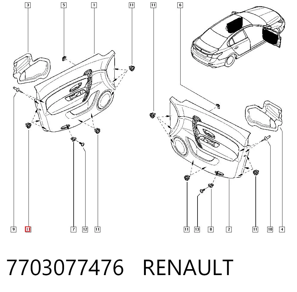 7703077476 Renault (RVI) Clips de fijación para panel de puerta