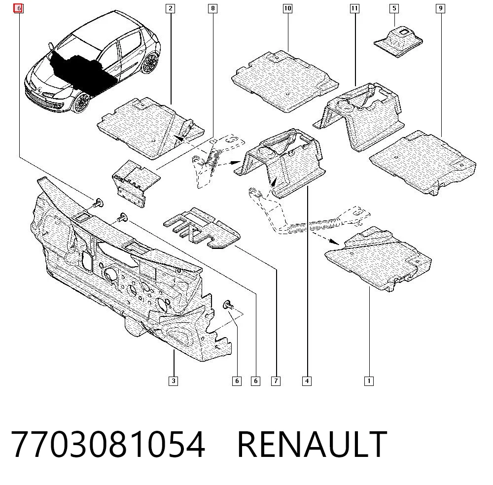 7703081054 Renault (RVI) Clip de fijación del guardabarros delantero