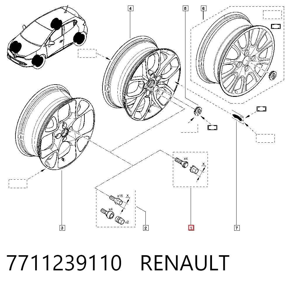 Tornillo de rueda 7711239110 RENAULT