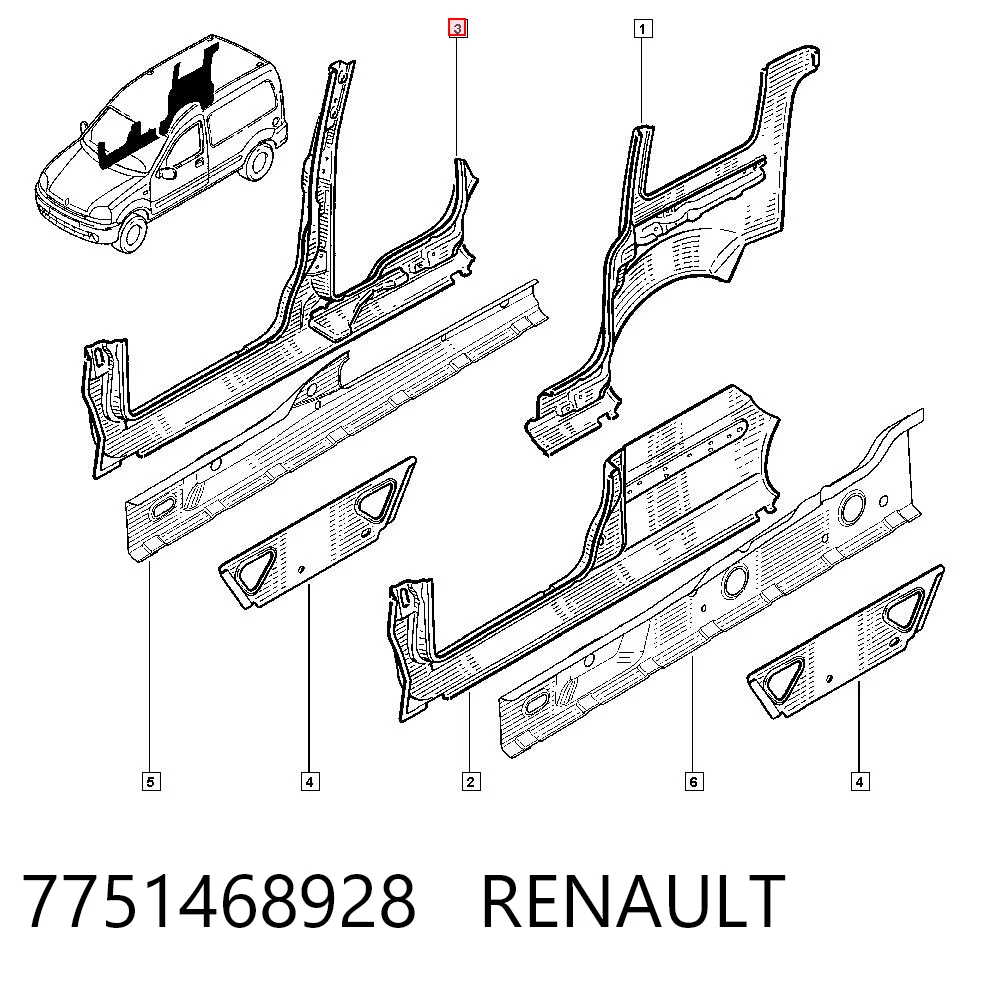 Comprar Umbral exterior derecho Renault Kangoo  KC0, KC1 a bajo precio
