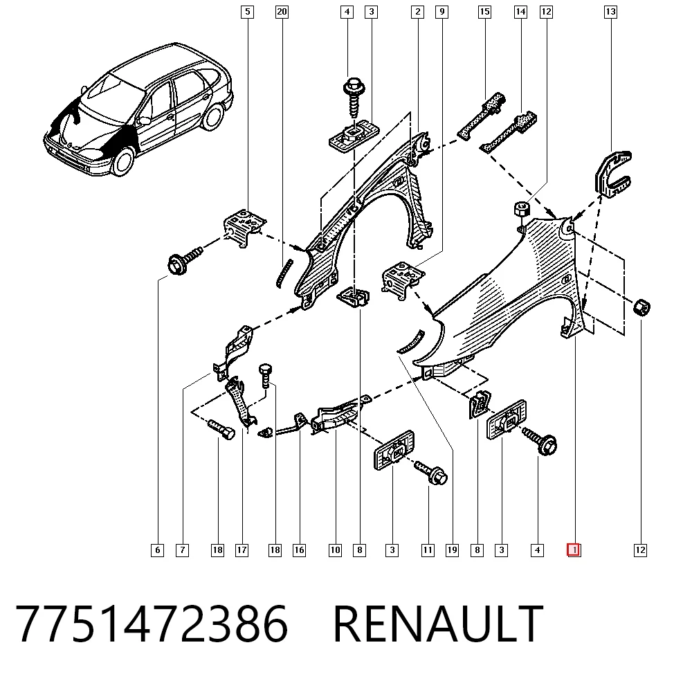 Aleta delantera izquierda para Renault Scenic I JA0, JA1, FA0