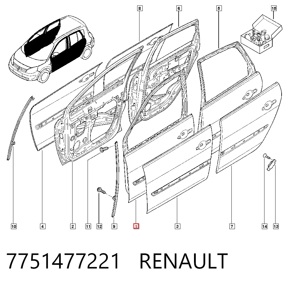 Puerta de coche, delantera, izquierda Renault Scenic GRAND II monovolumen (JM0, JM1) (2004 - 2009) precio, desde 145,20 EUR