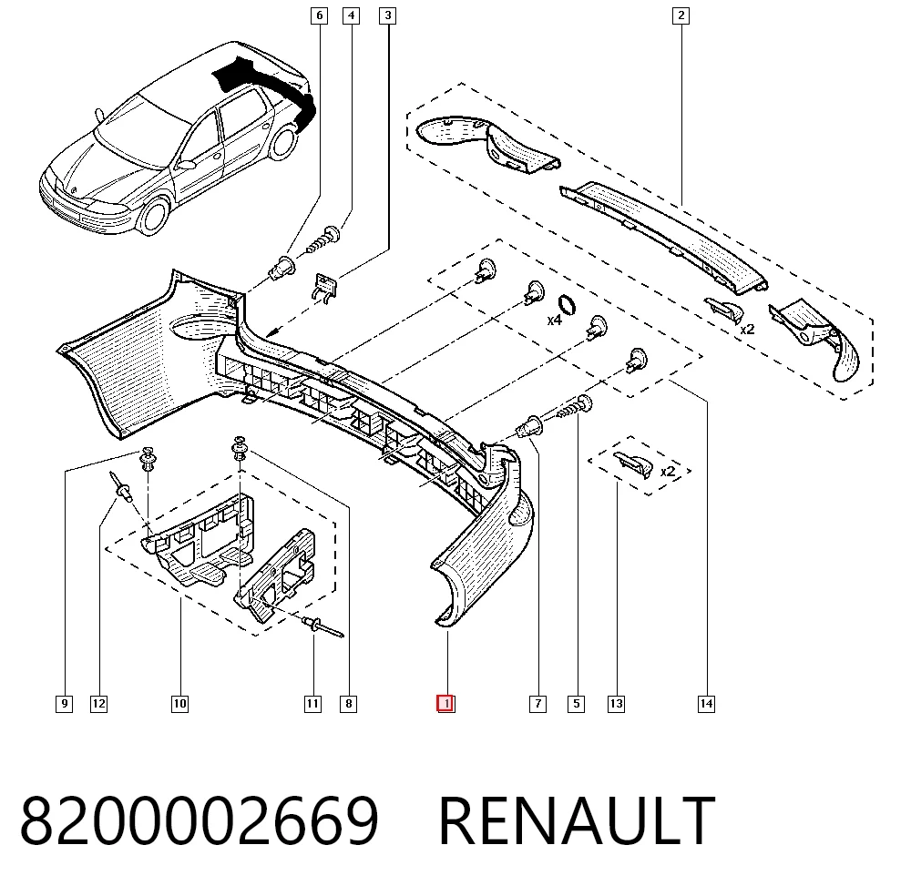 Parachoques trasero 8200002669 RENAULT