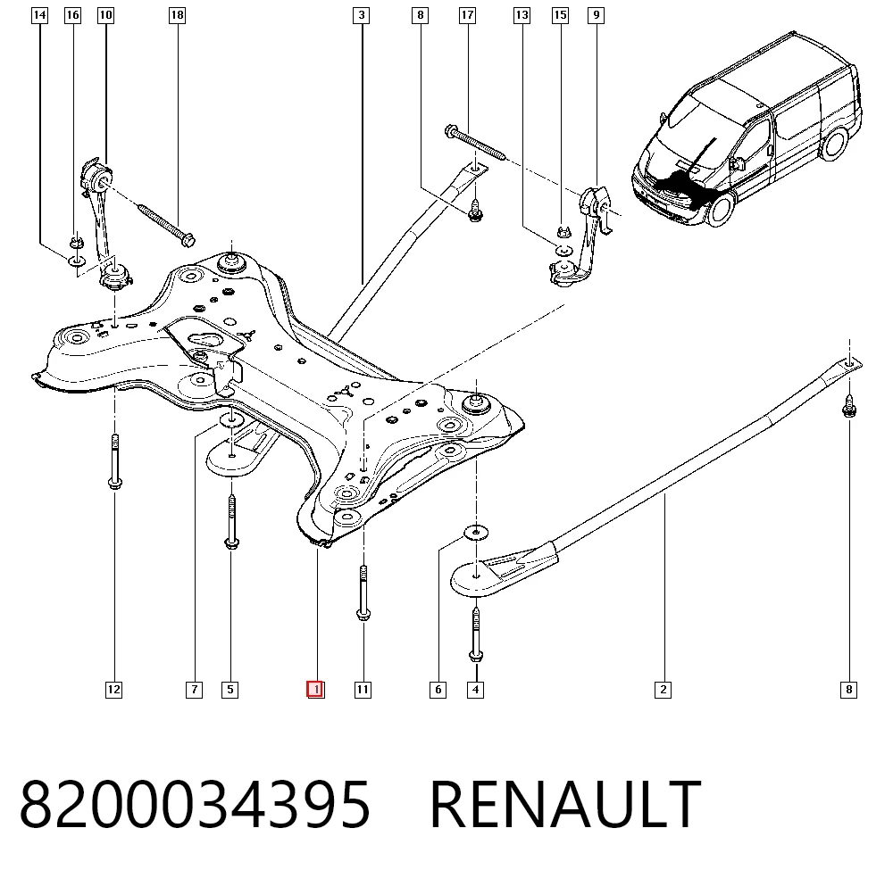 Subchasis delantero soporte motor 8200034395 RENAULT