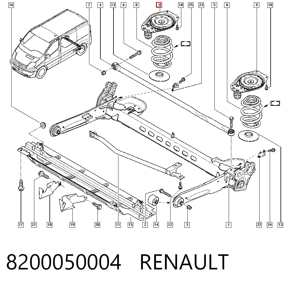 Plato superior metálico del resorte trasero 8200050004 RENAULT