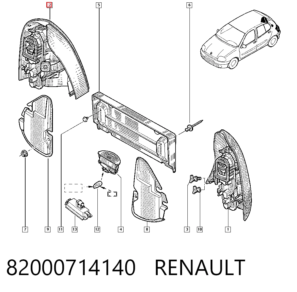 Piloto trasero derecho para Renault Clio II BB, CB