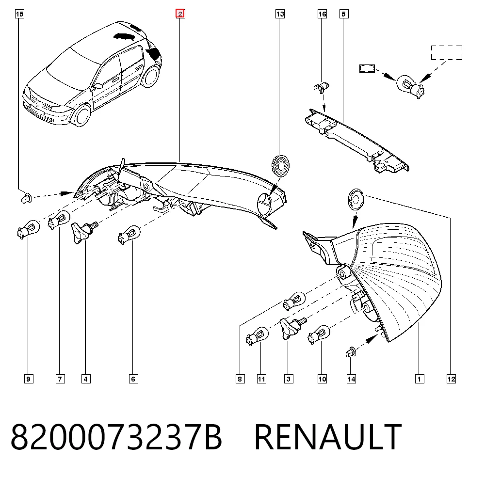 Piloto trasero derecho para Renault Megane II BM0, CM0, BM1, CM1