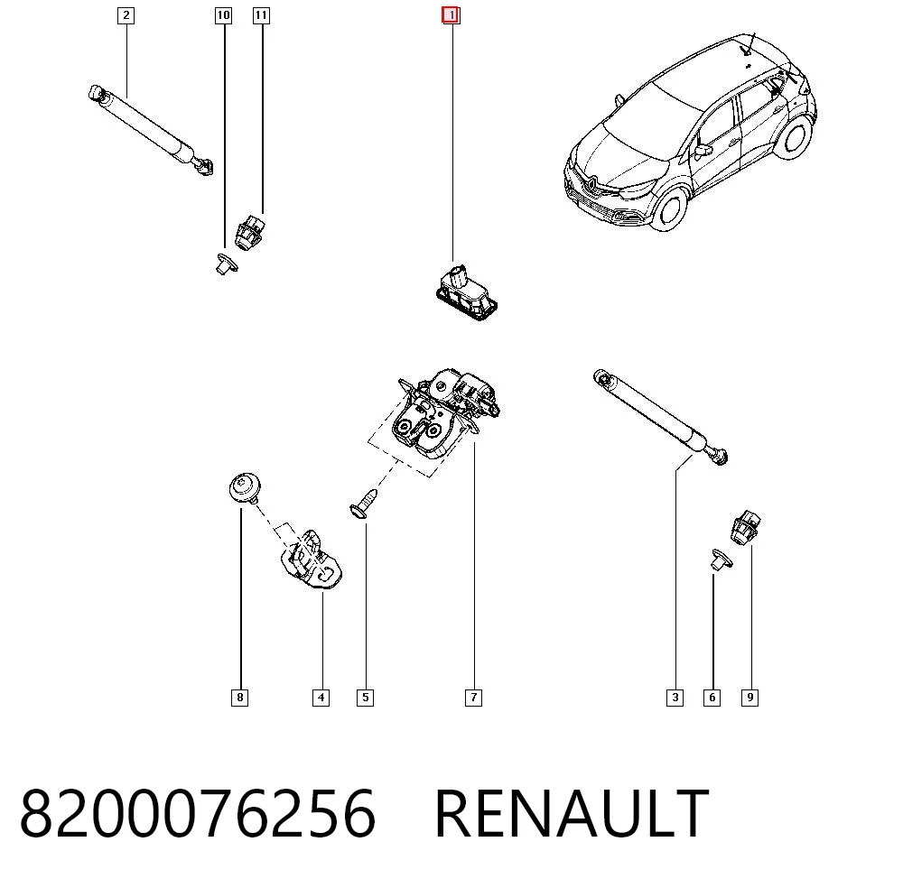 8200076256 Renault (RVI) Botón de accionamiento del cierre de la tapa del maletero (puerta trasera 3/5)