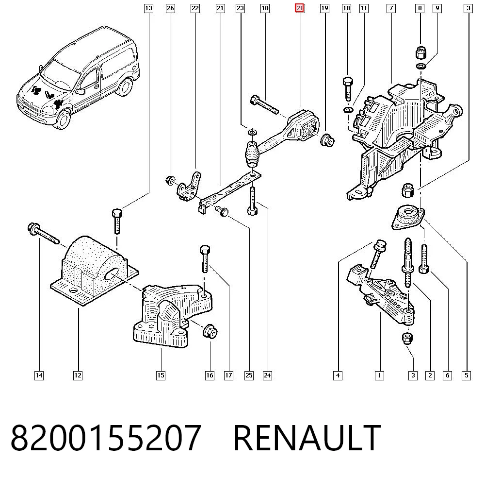 Soporte de motor trasero para Renault Clio LB0, LB1, LB2