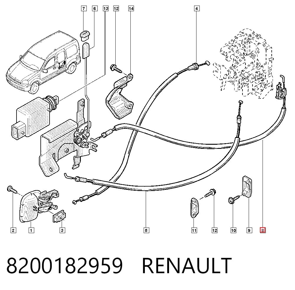 Cable de apertura de puerta lateral corrediza 8200182959 RENAULT