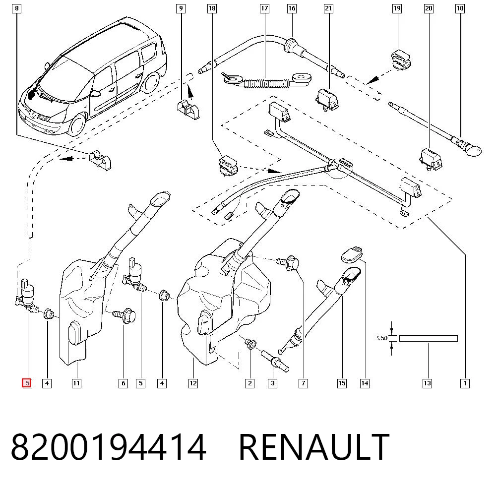 8200194414 Renault (RVI) Bomba de agua de lavado, lavado de parabrisas, delantera