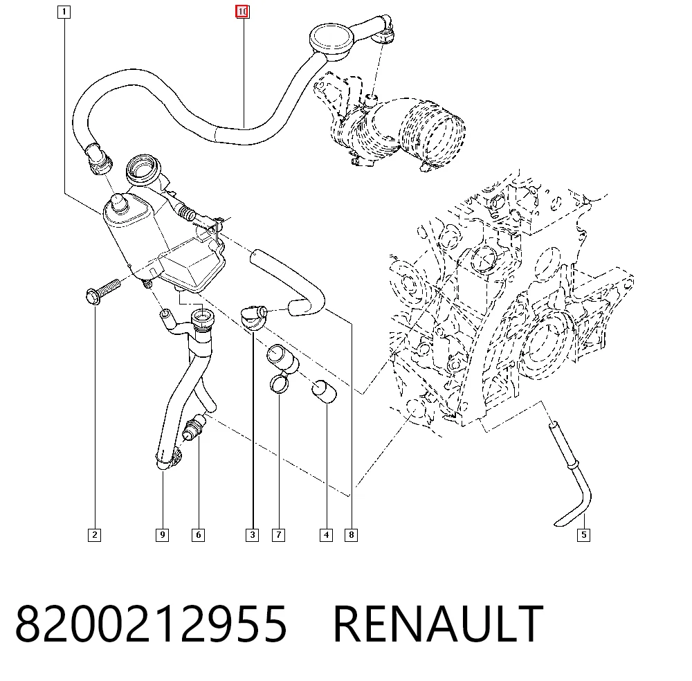 Tubo de ventilación del cárter (separador de aceite) 8200212955 RENAULT