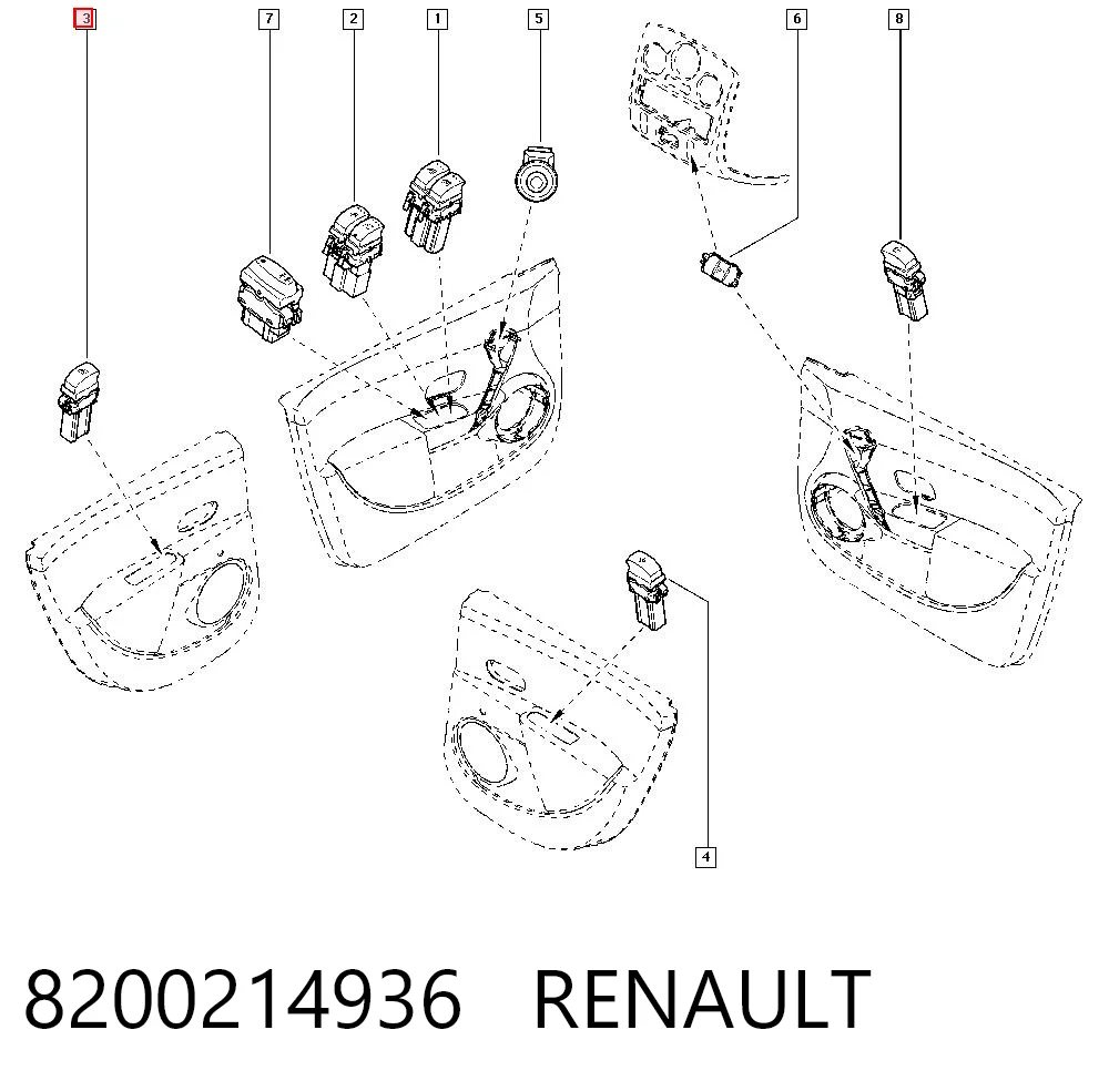 8200214936 Renault (RVI) Botón de encendido del motor del elevalunas trasero