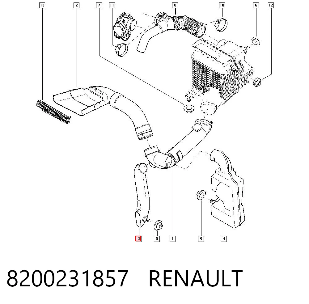 Tubo de admisión de aire, entrada del filtro de aire 8200231857 RENAULT