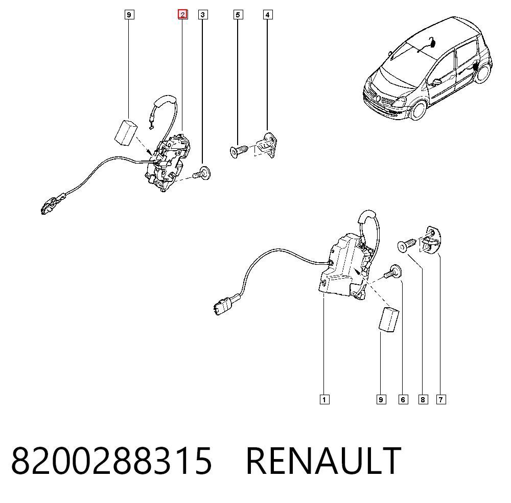 Cerradura de la puerta trasera derecha 8200288315 RENAULT