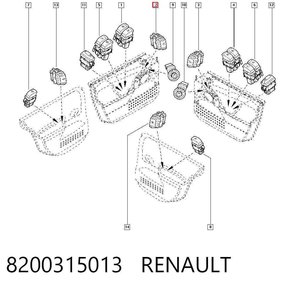 8200315013 Renault (RVI) Botón de encendido, motor eléctrico, elevalunas, puerta delantera derecha