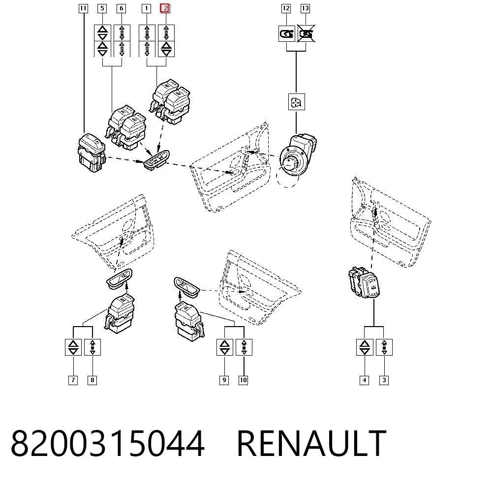 8200315044 Renault (RVI) Botón de encendido del motor del elevalunas delantero izquierdo