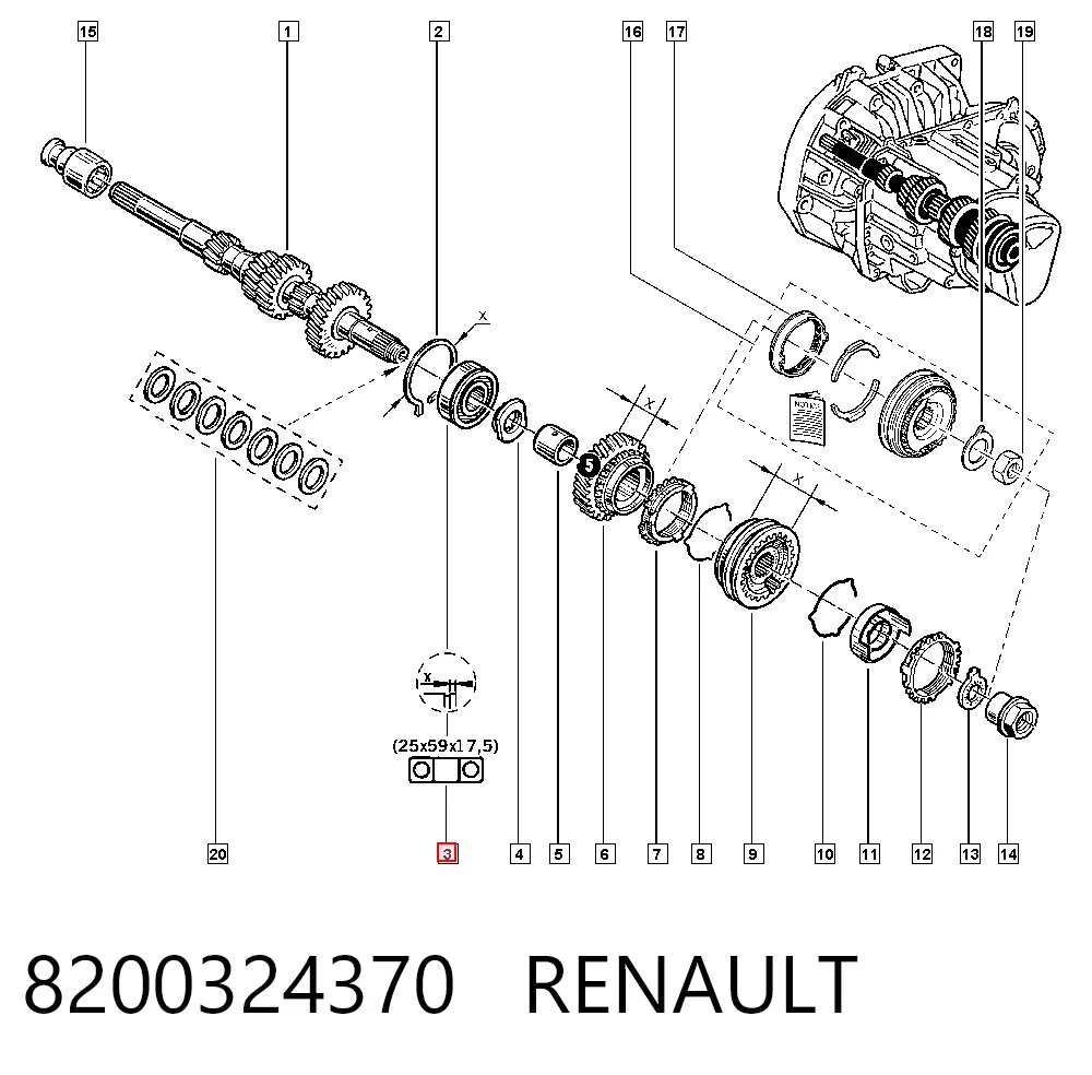 Cojinete del eje de entrada de la caja de engranajes para Renault LOGAN I LS