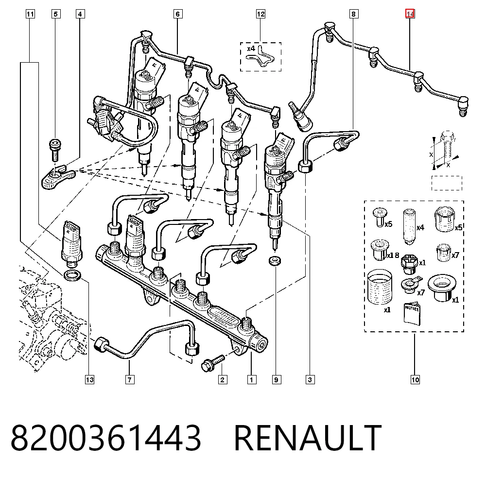 Tubería de retorno de combustible de los inyectores 8200361443 RENAULT