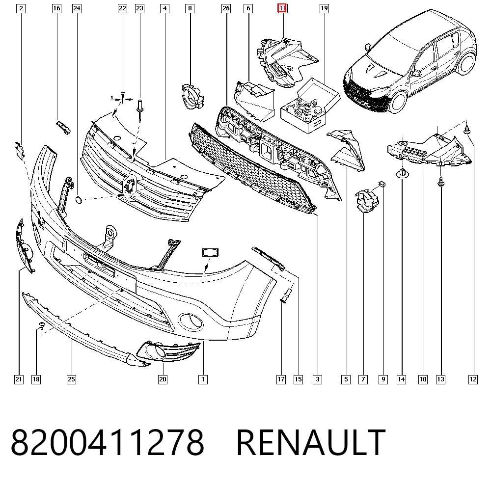 Protector derecho del parachoques delantero 8200411278 RENAULT