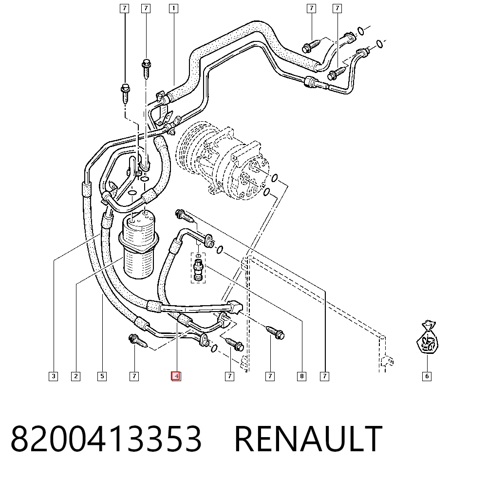 Manguera de aire acondicionado de compresor al condensador 8200413353 RENAULT