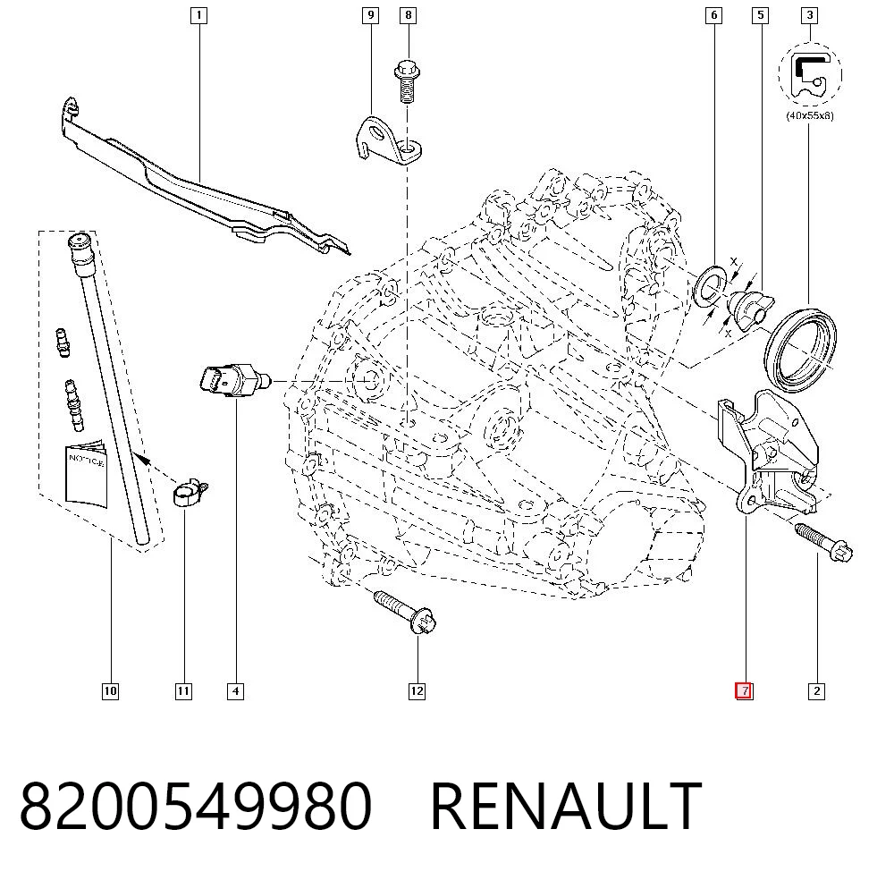 Soporte de fijación del cable de la caja de cambios 8200549980 RENAULT