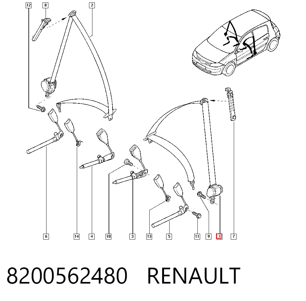 Cinturón de seguridad delantero izquierdo 8200562480 RENAULT