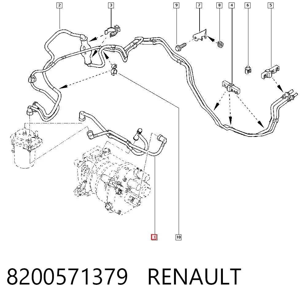 Tubo de retorno de combustible de la bomba de inyección al filtro 8200571379 RENAULT