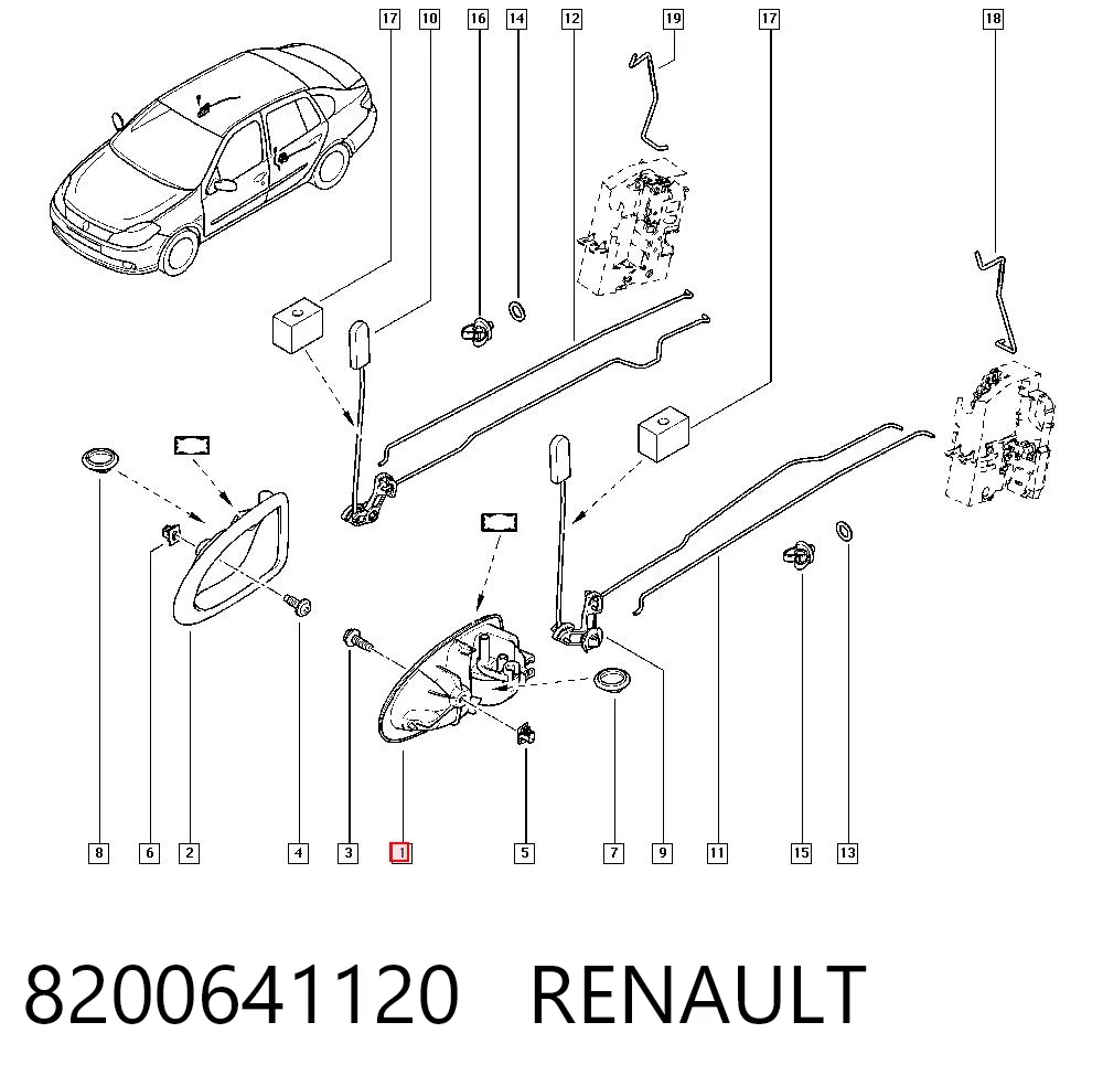 Manija interior izquierda delantera/trasera de puerta 8200641120 RENAULT