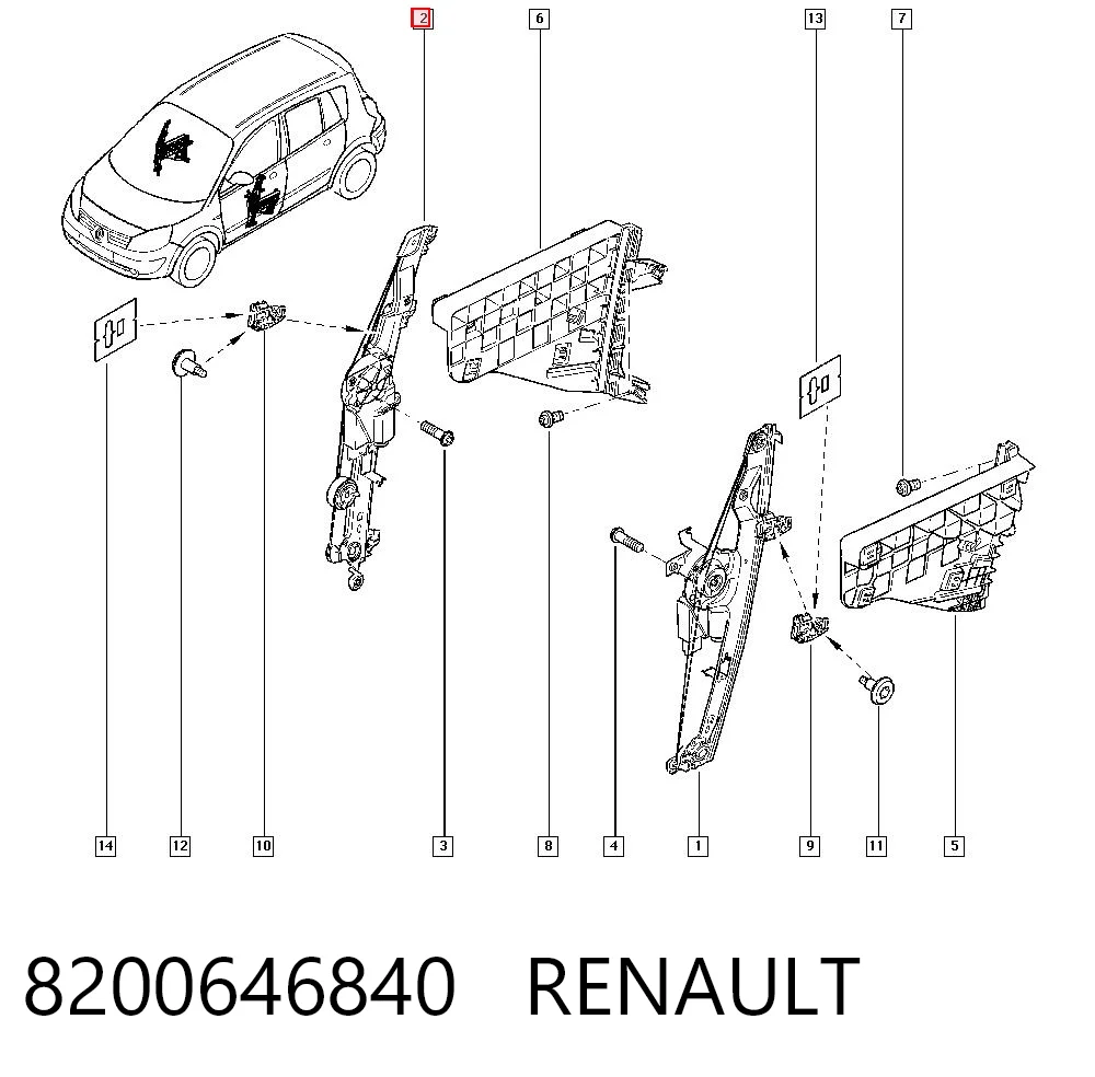 Mecanismo levanta, puerta delantera derecha Renault Scenic II (2003-2009)