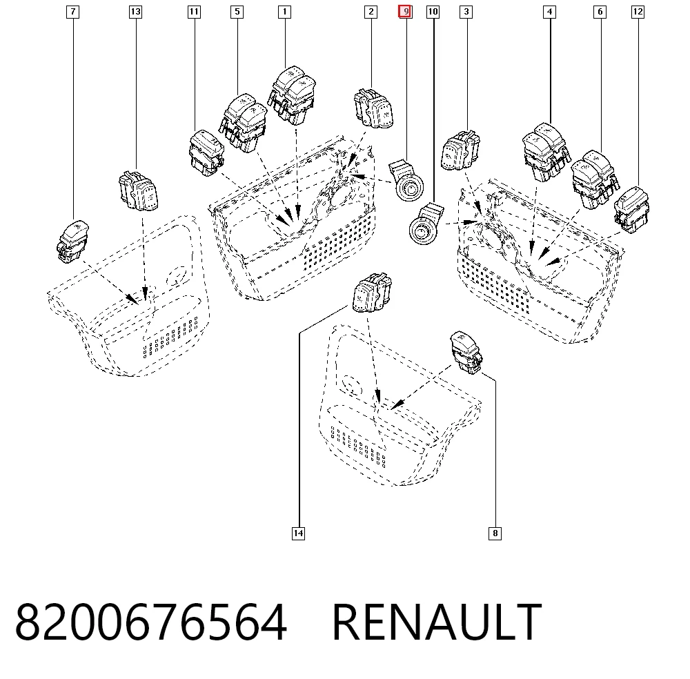 Módulo de espejos retrovisores en la puerta 8200676564 RENAULT