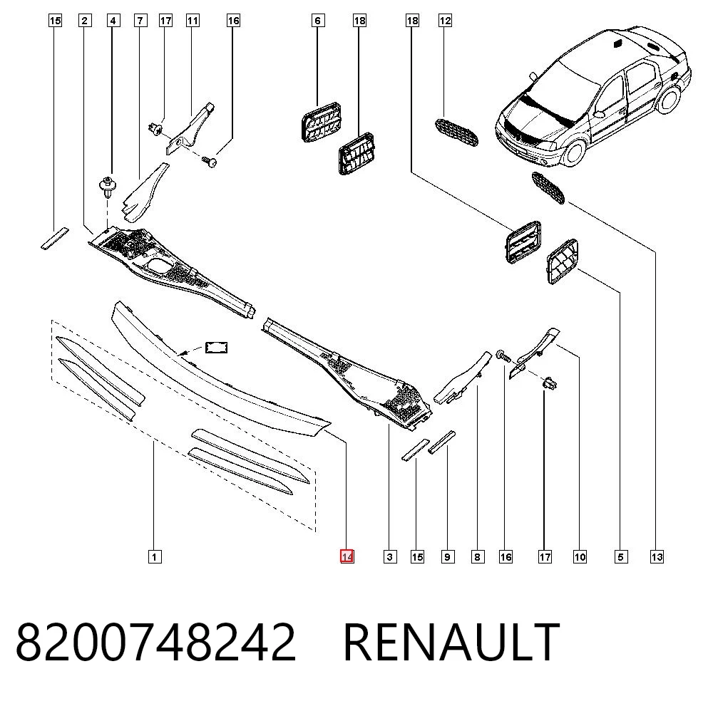 Moldura de capó 8200748242 RENAULT