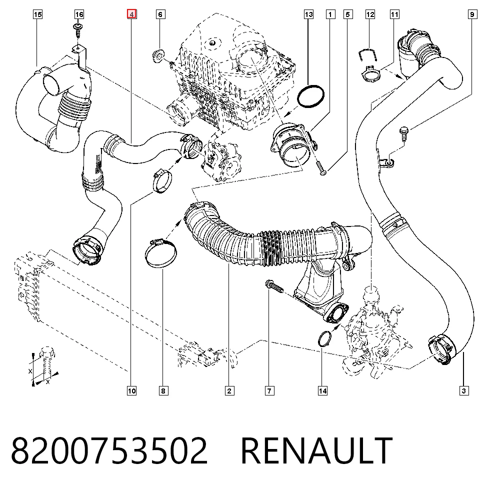 8200753502 Renault (RVI) Manguera del intercooler