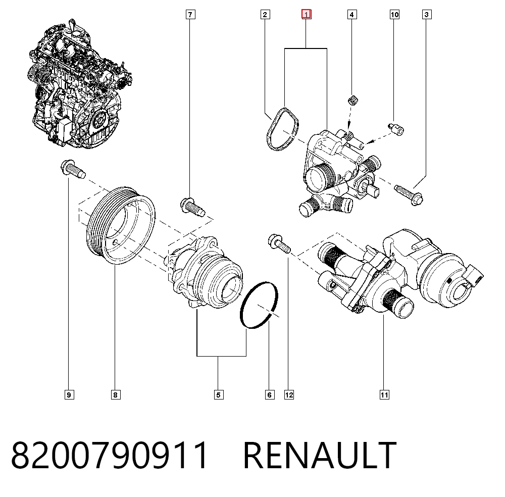 Carcasa del termostato 8200790911 RENAULT