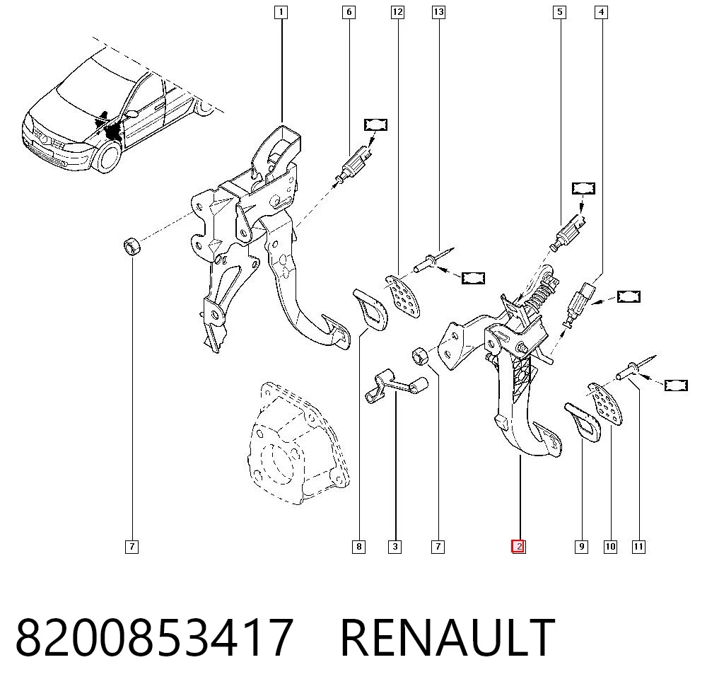Pedal embrague para Renault Megane BM0, CM0, BM1, CM1