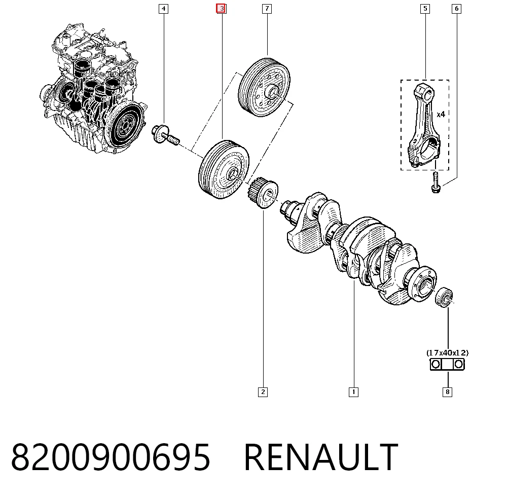 Polea del cigüeñal 8200900695 RENAULT