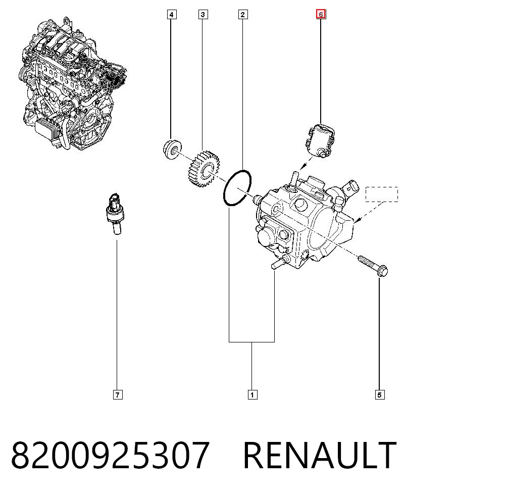 Fijación del tubo de la bomba de inyección desde la válvula de corte de combustible 8200925307 RENAULT