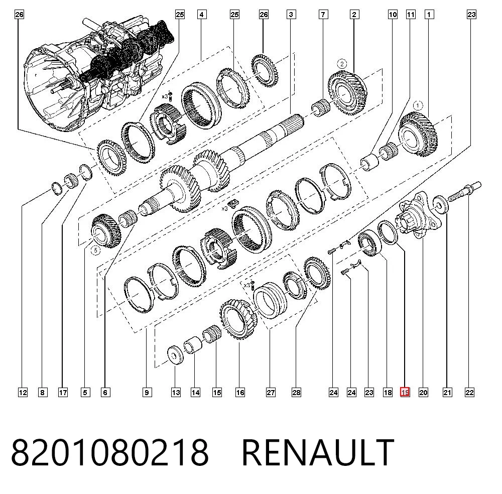 Retén del eje primario de la transmisión 8201080218 RENAULT