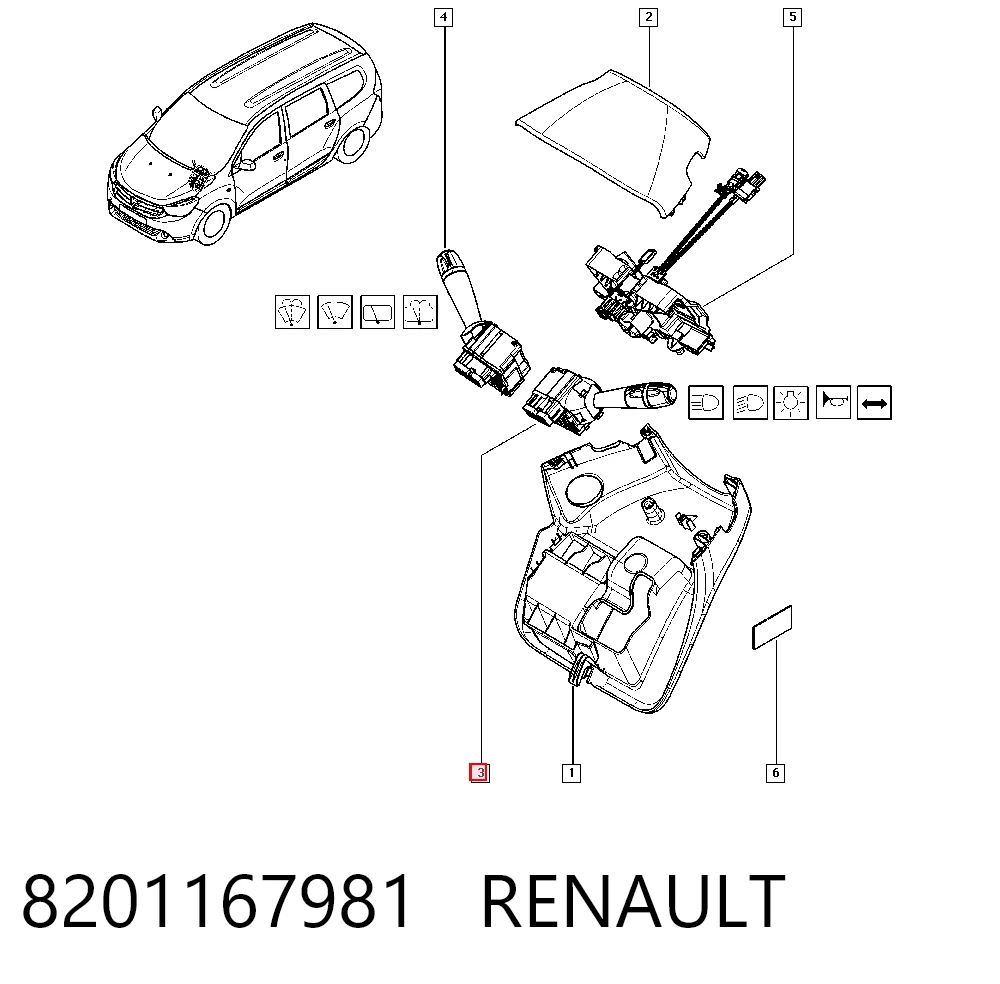 8201167981 Renault (RVI) Conmutador izquierdo de la columna de dirección