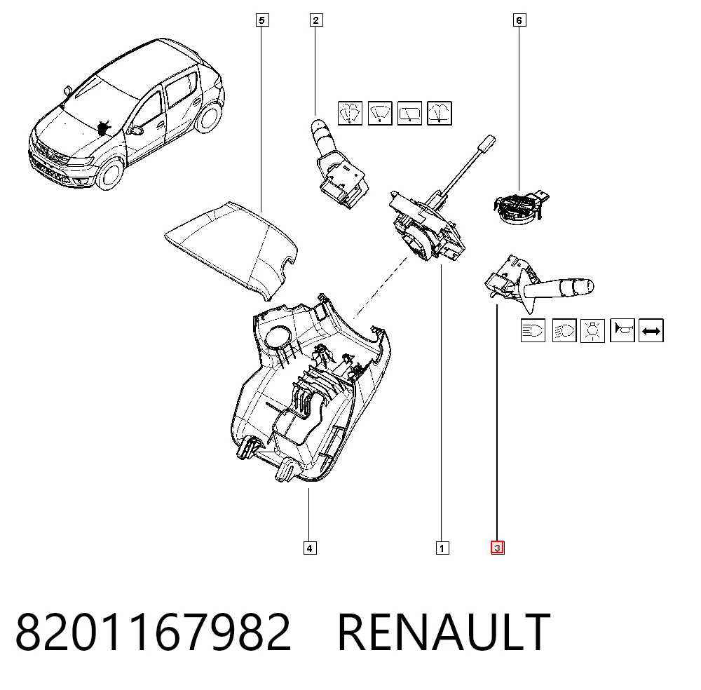 8201167982 Renault (RVI) Conmutador izquierdo de la columna de dirección