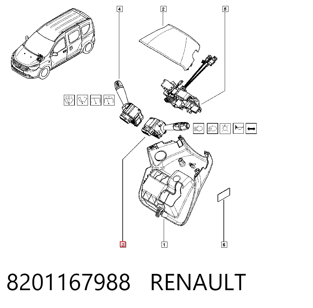8201167988 Renault (RVI) Conmutador izquierdo de la columna de dirección