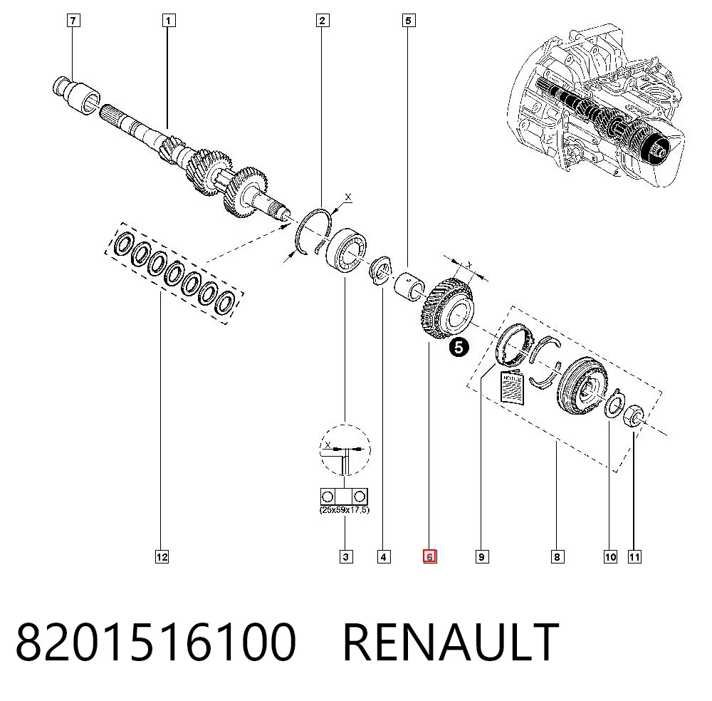 Piñón conductor de quinta velocidad para Renault Laguna III BT0, BT1