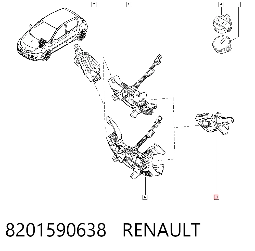 8201590638 Renault (RVI) Conmutador izquierdo de la columna de dirección