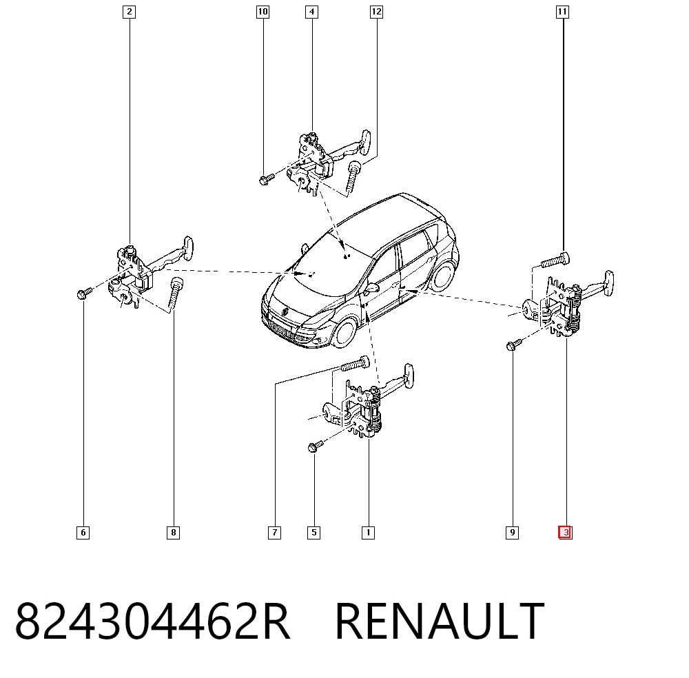 824304462R Renault (RVI) Limitador de apertura de puerta trasera