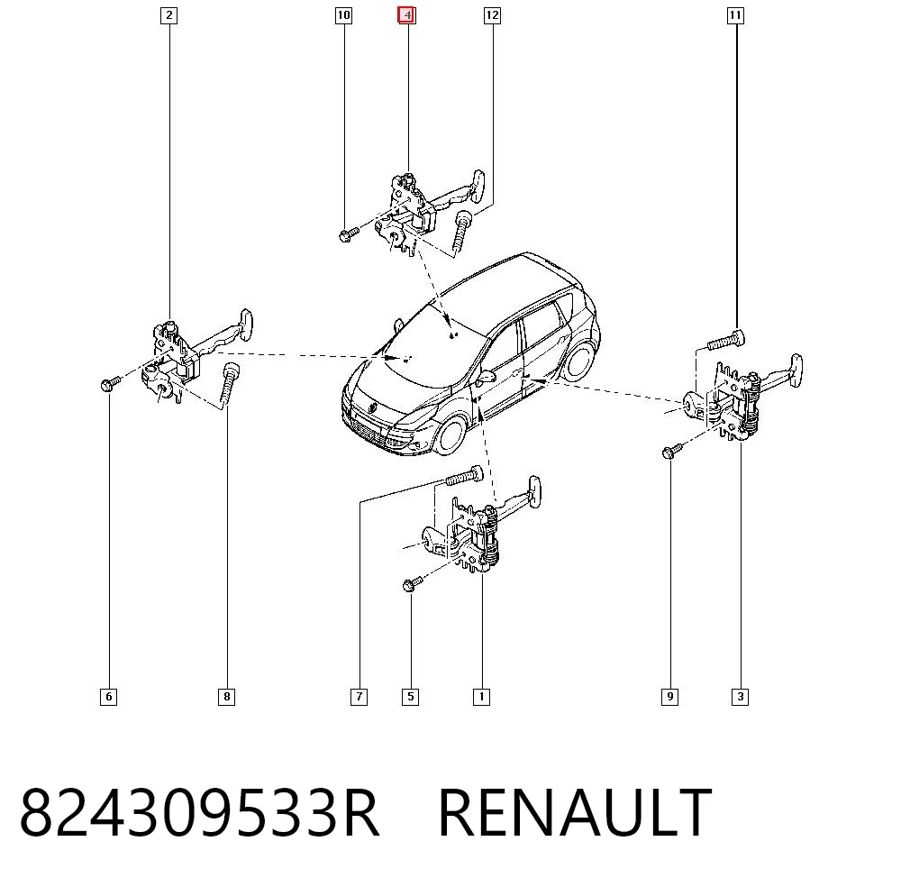 824309533R Renault (RVI) Limitador de apertura de puerta trasera