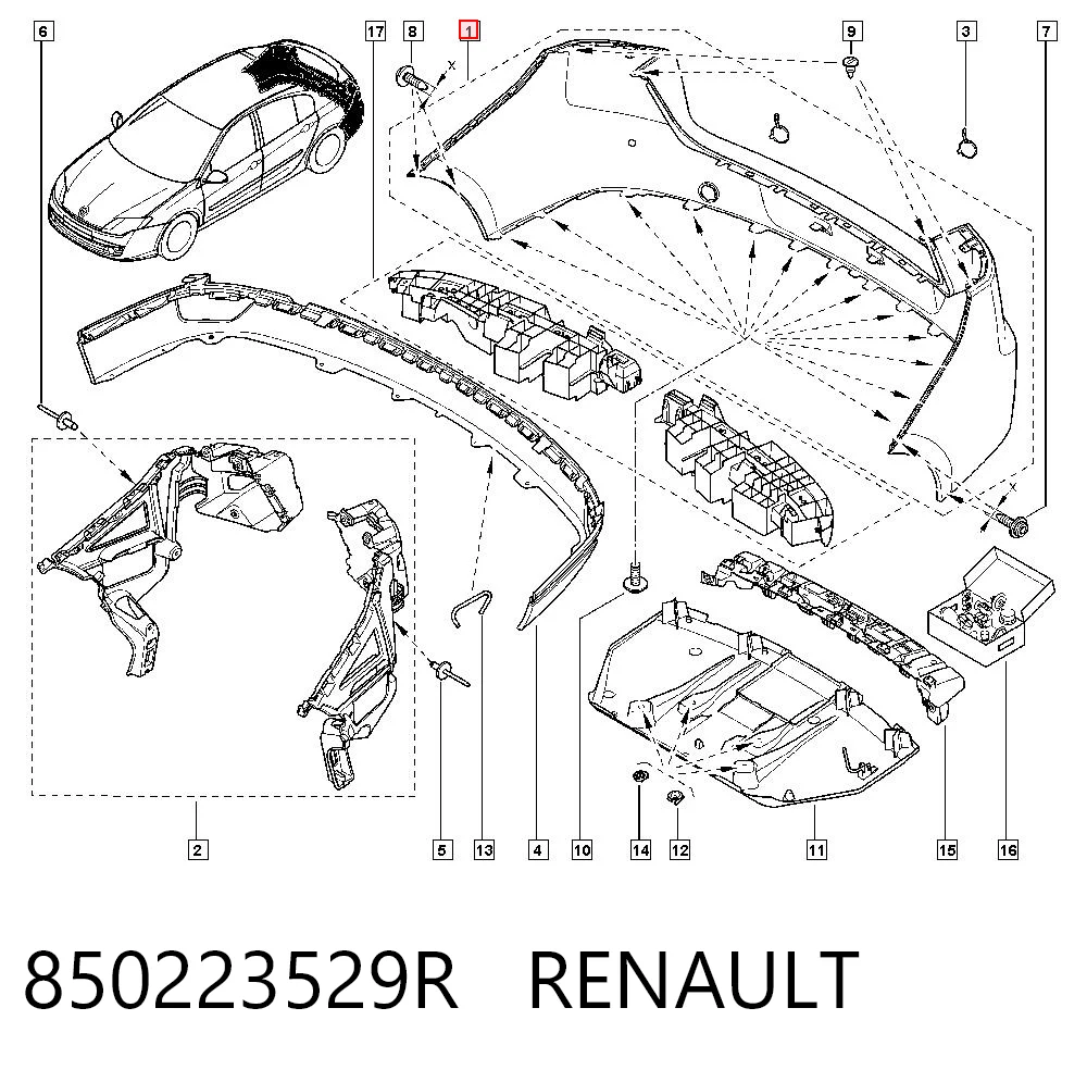 Defensa trasero para Renault Laguna III BT0, BT1