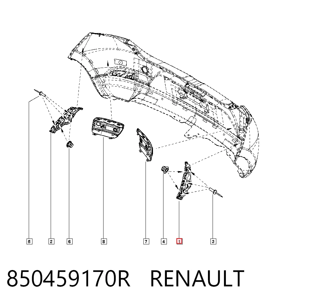 Soporte de parachoques trasero izquierdo 850459170R RENAULT