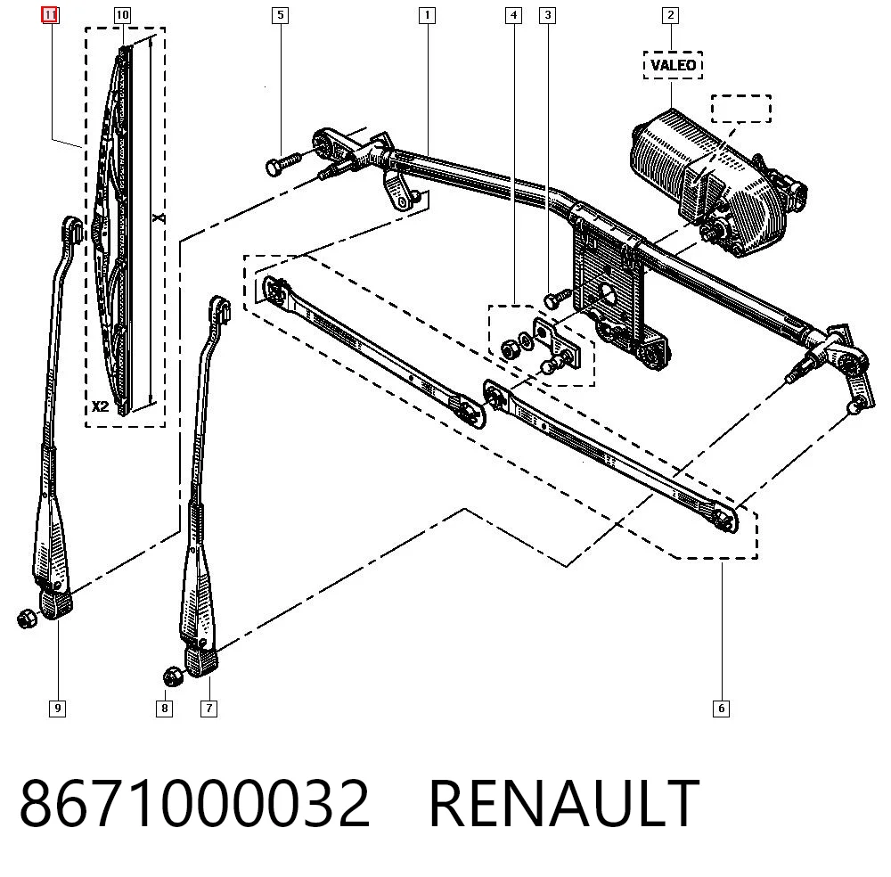 Escobilla del limpiaparabrisas del lado del pasajero 8671000032 RENAULT