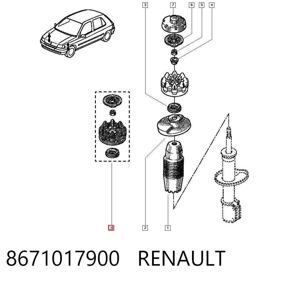 Soporte del amortiguador delantero 8671017900 RENAULT