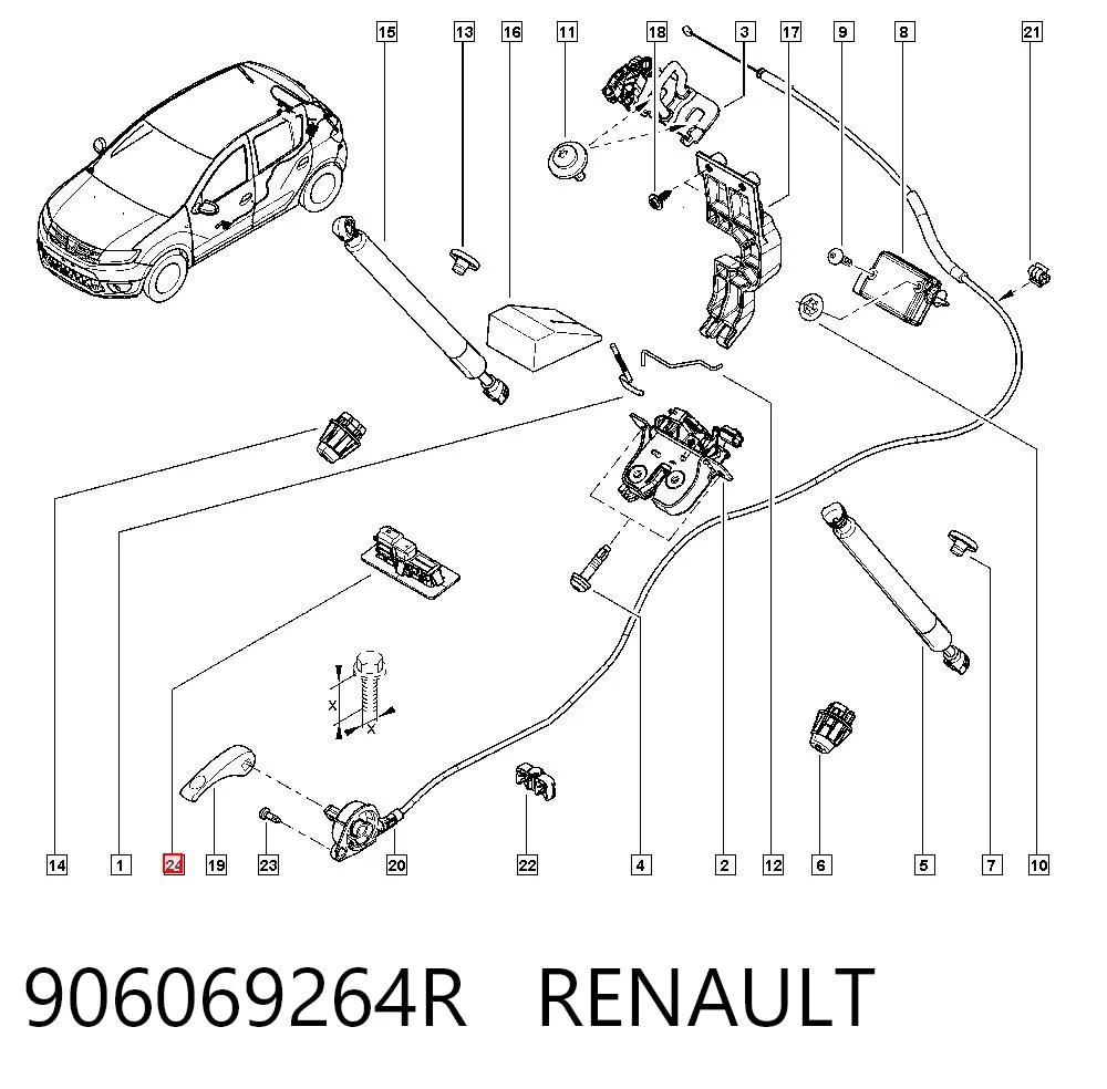 906069264R Renault (RVI) Botón de accionamiento del cierre de la tapa del maletero (puerta trasera 3/5)